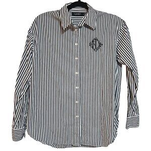 Lauren Ralph Lauren Black & White Striped Long Sleeve Cotton Button-Up Shirt Wit